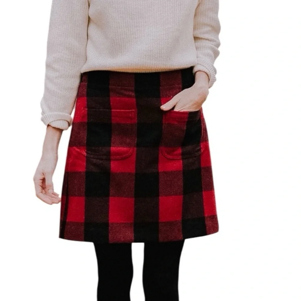 J. Crew Red/Black Checkered A-Line Mini Skirt, Wool Blend, Lined, Holidays, Sz 4 - Picture 2 of 13